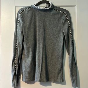 Long sleeve jersey, top with faux pearl accents and lace